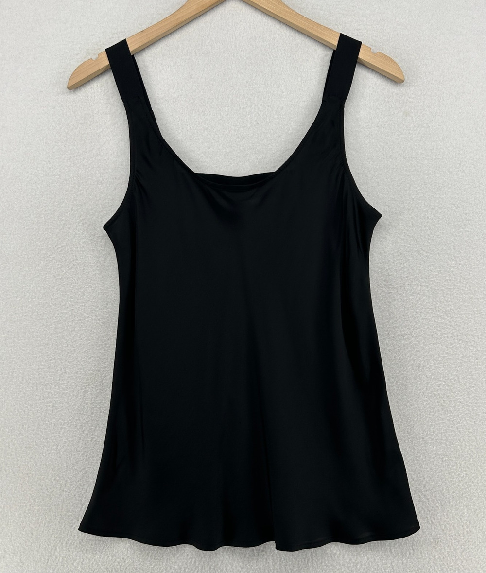 THEORY Tank Top Womens M Chiffon Viscose Cami V-Neck Cutout Back Black USA